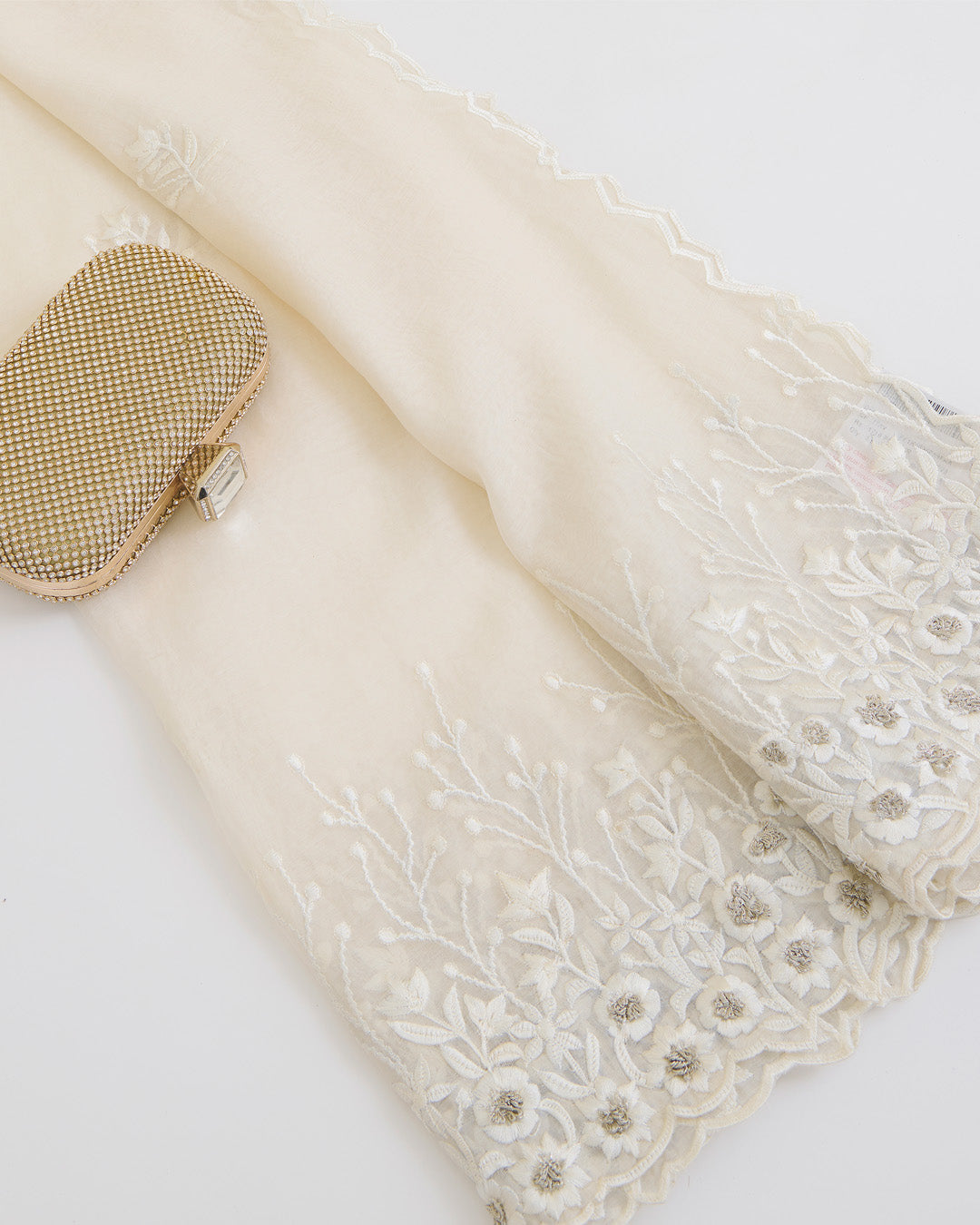 Kora Fine Chanderi Dupatta with Gold Zari & Resham Embroidery