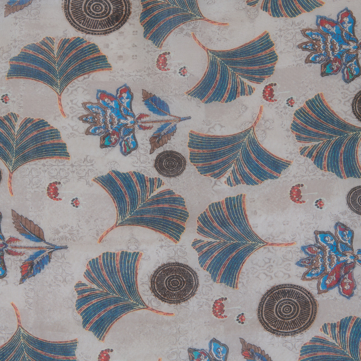 Light Grey Fine Chanderi Abstract Print Fabric