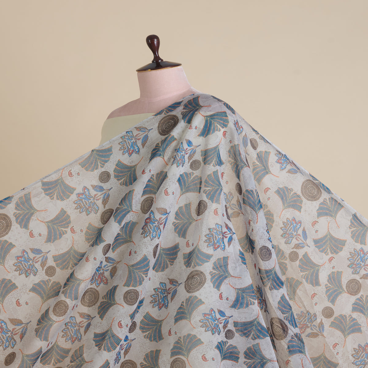 Light Grey Fine Chanderi Abstract Print Fabric