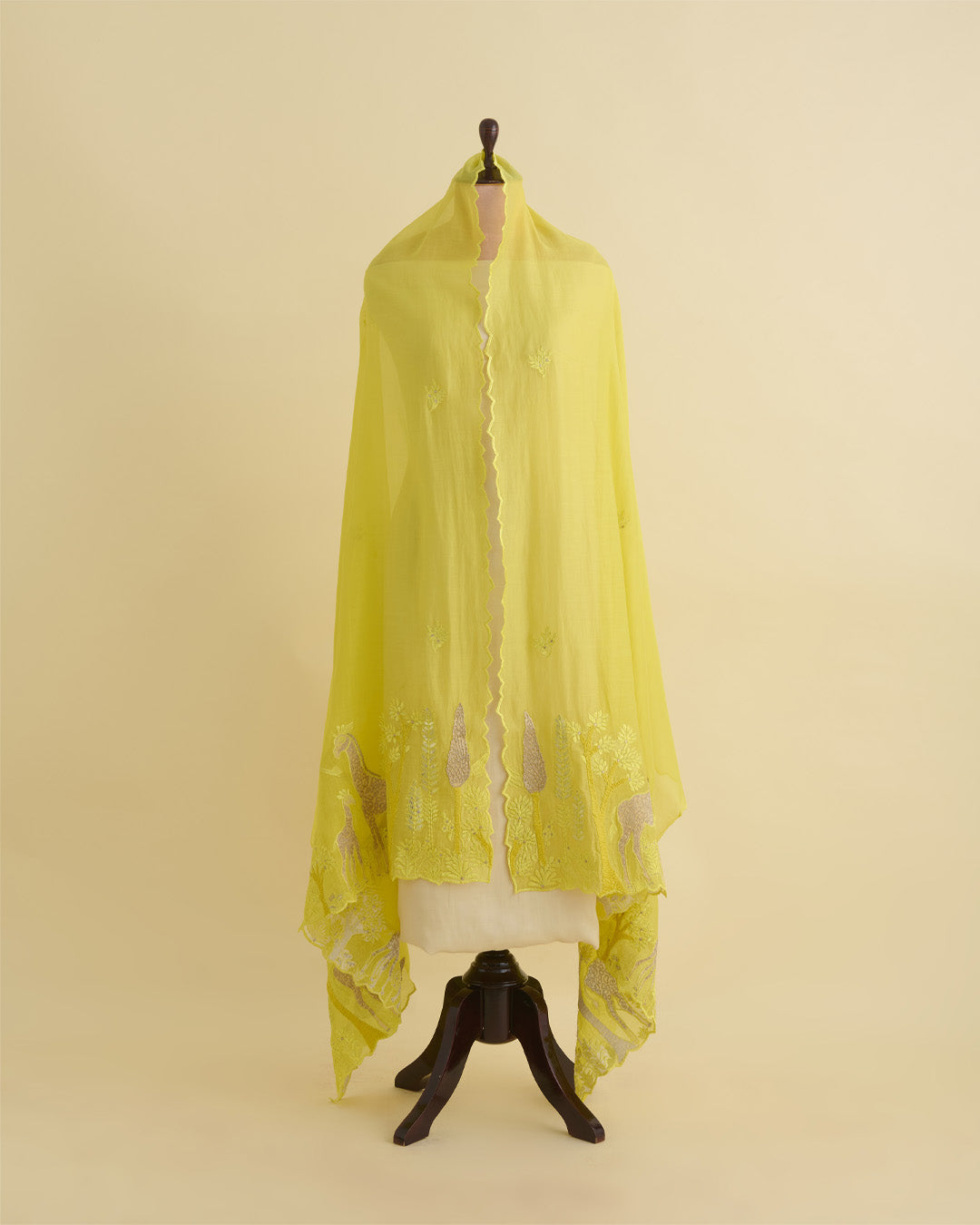 Lemon Fine Chanderi Tissue Applique Work with Gota Patti Dupatta