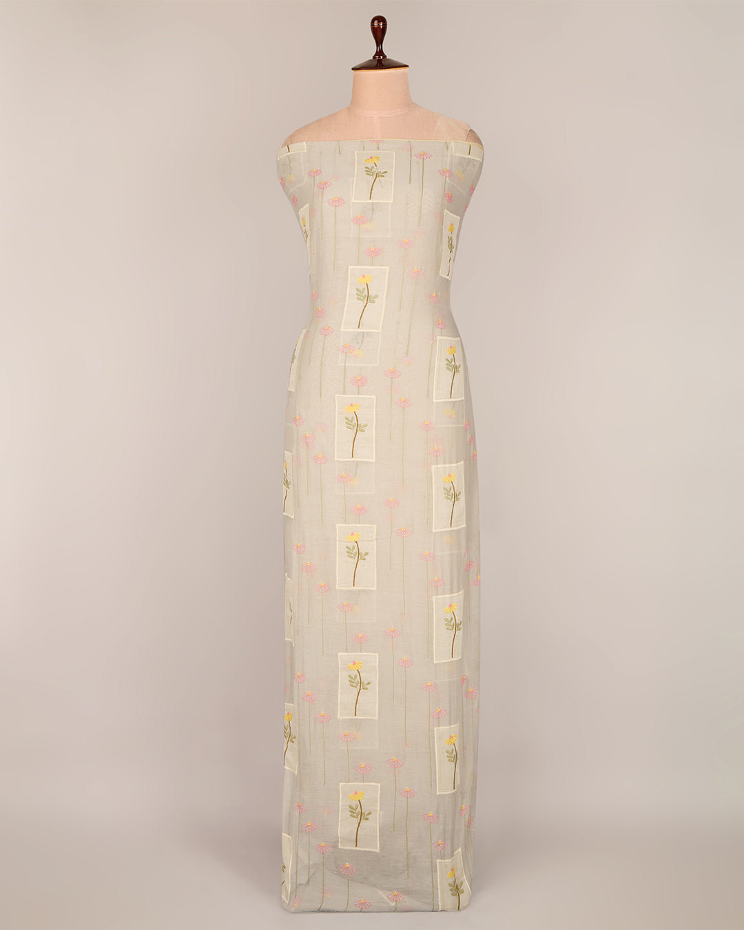 Light Blue Fine Chanderi Applique Work Buta Fabric