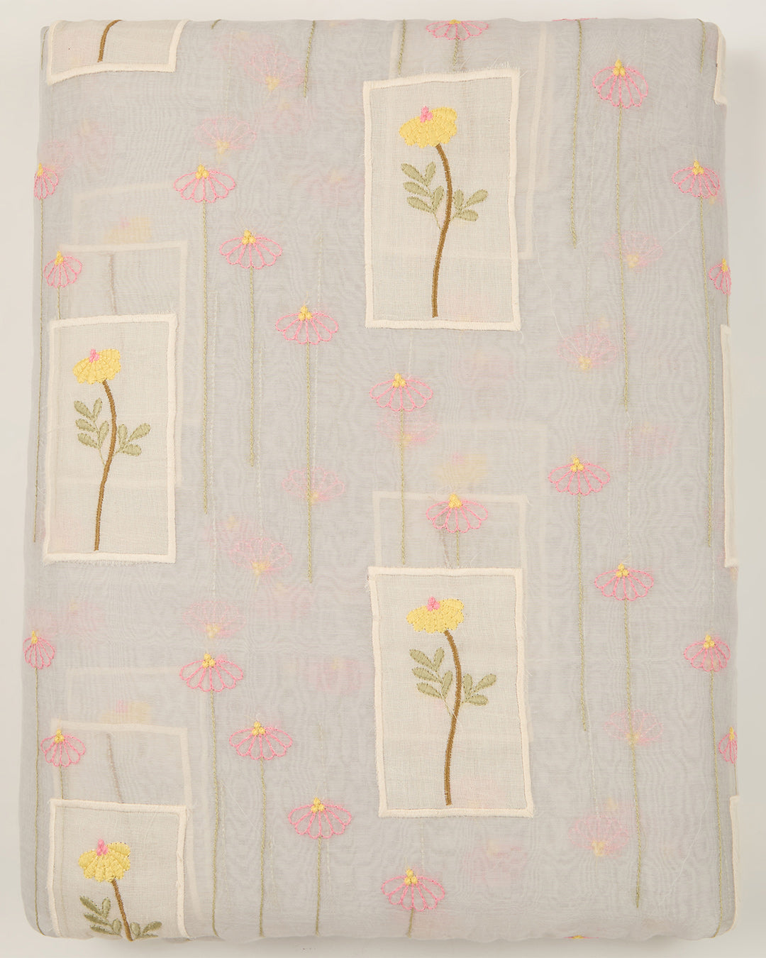 Light Blue Fine Chanderi Applique Work Buta Fabric