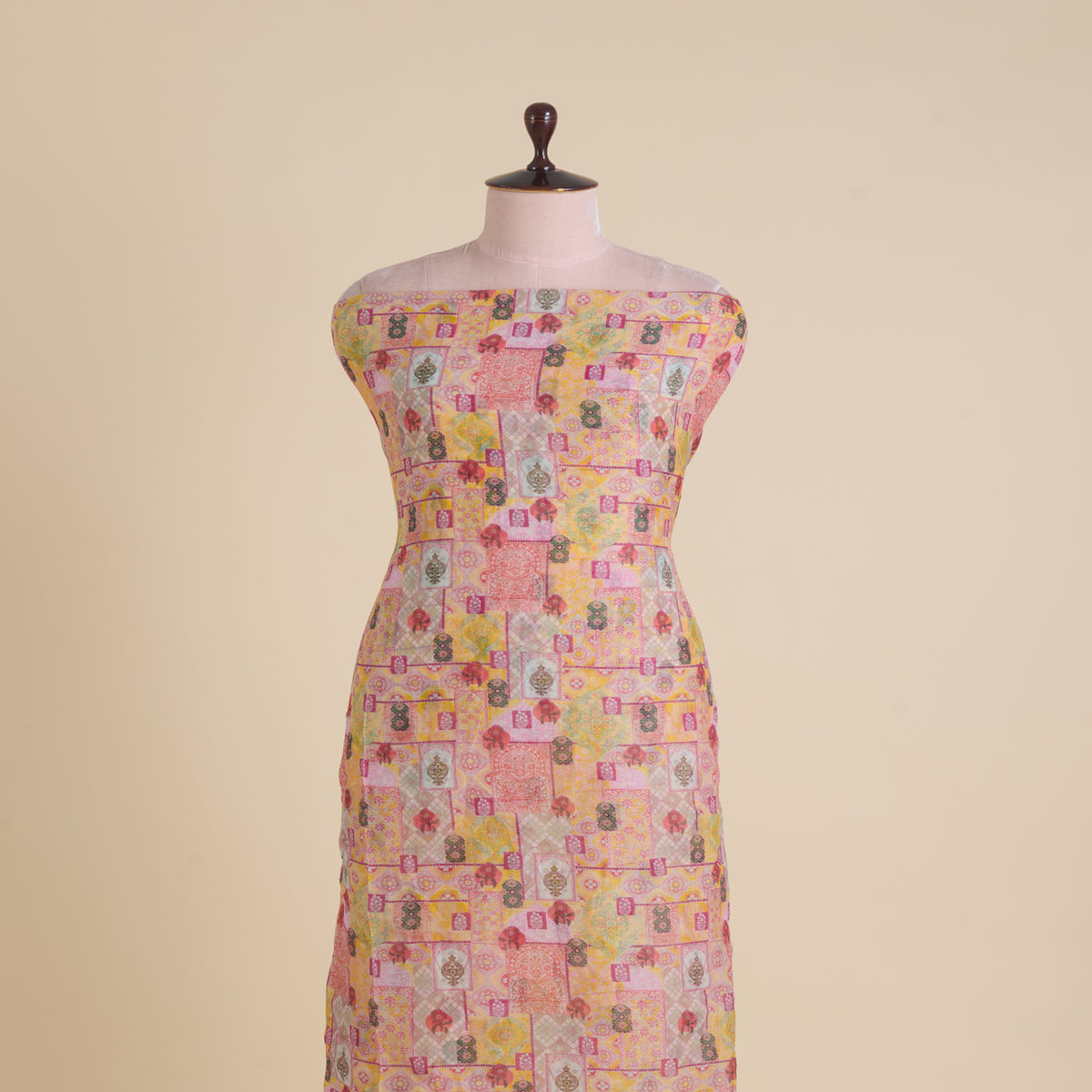 Multi Yellow Fine Chanderi Abstract Printed Fabric
