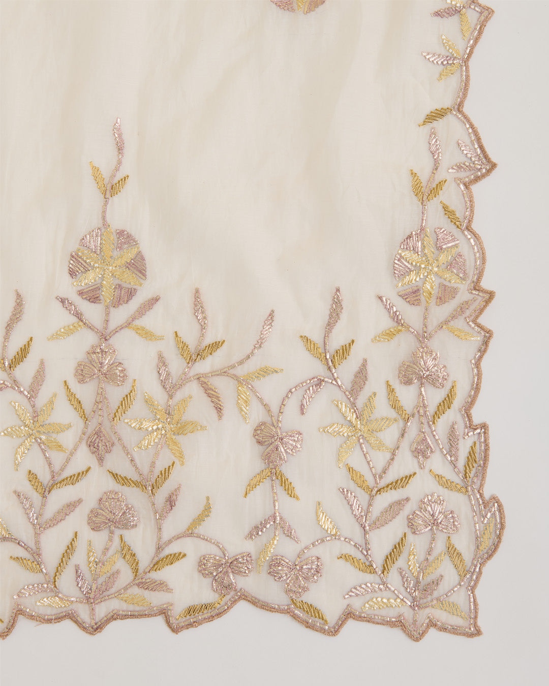 Natural Fine Chanderi Lechi Gota Embroidery Buta Scalap Dupatta