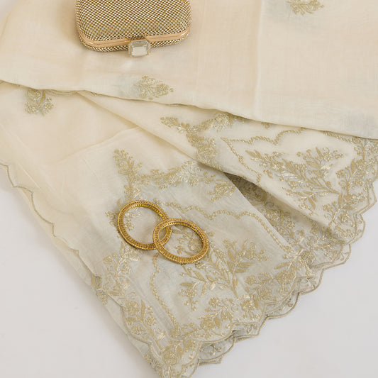 Natural Fine Chanderi Pita Work Pallu Buta Dupatta Fabric