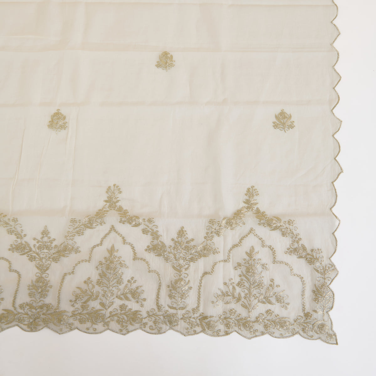 Natural Fine Chanderi Pita Work Pallu Buta Dupatta Fabric