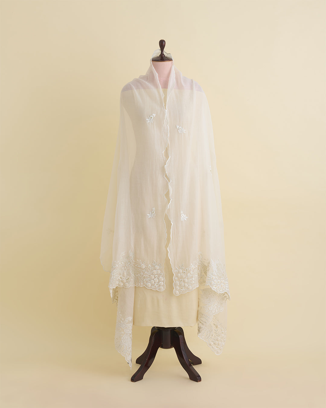 Natural Fine Chanderi Fabric with Resham Motifs and Tissue Appliqué Dupatta