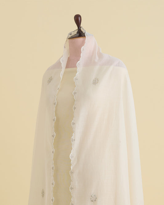 Natural Fine Chanderi Dupatta with Applique & Gold Gota Patti