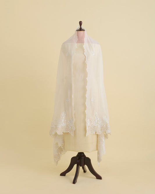 Natural Fine Chanderi Tissue Dupatta with Resham Motifs & Applique