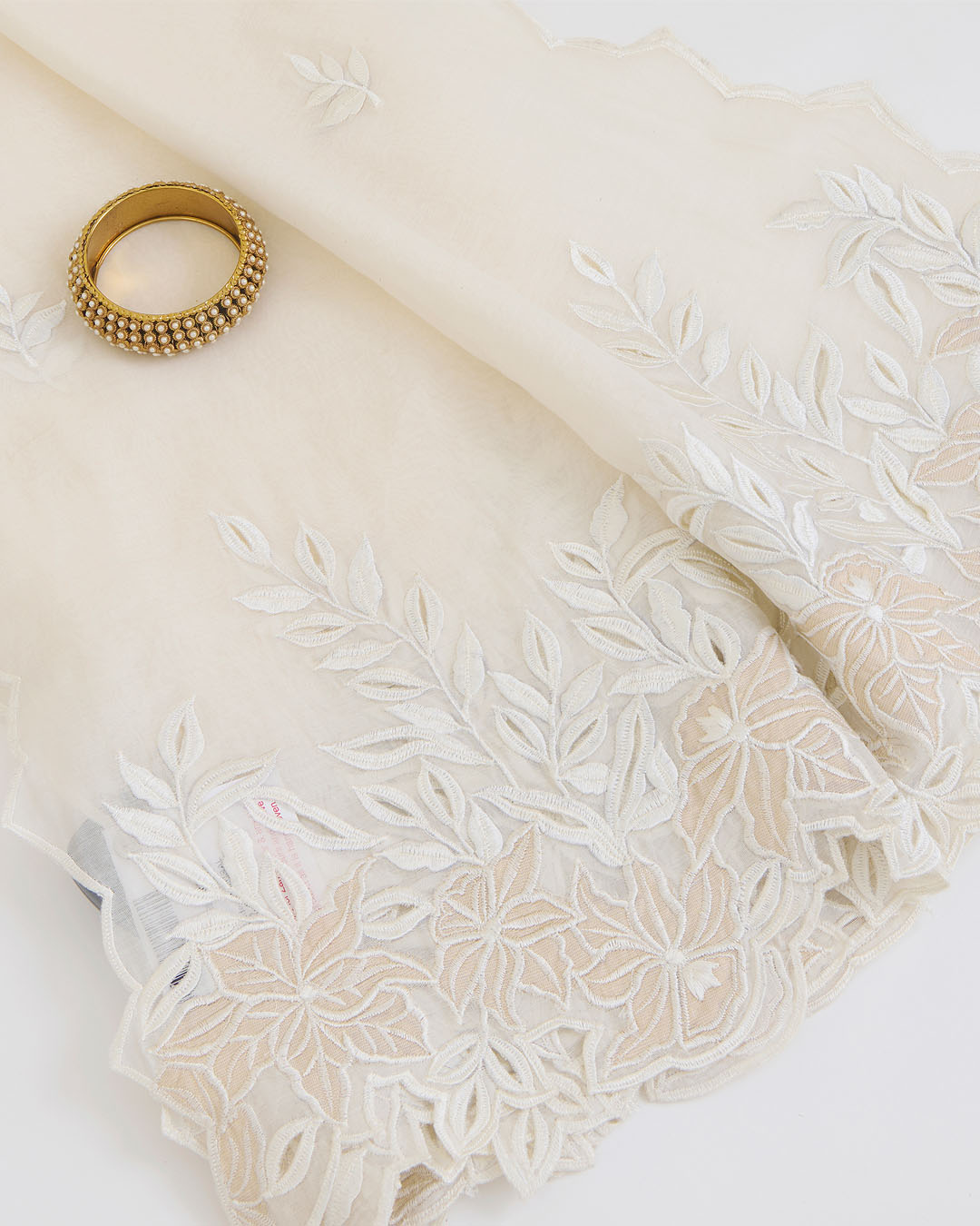 Natural Fine Chanderi Tissue Dupatta with Resham Motifs & Applique