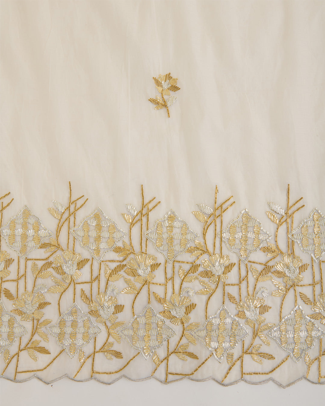 Natural Fine Chanderi Lechi Gota Embroidery Buta Border Dupatta