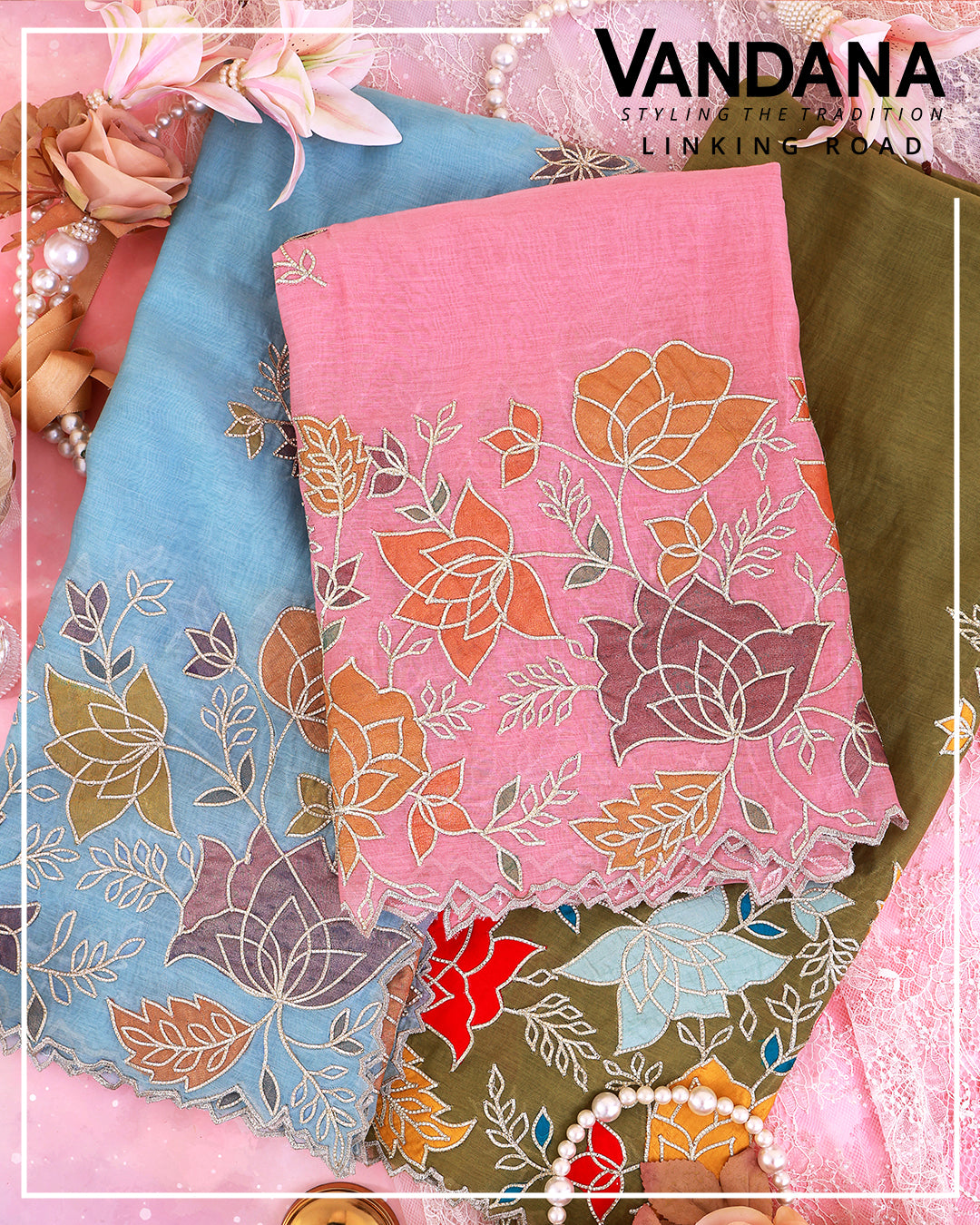 Fine Chanderi Crush Gota Tissue Applique Emb Dupatta