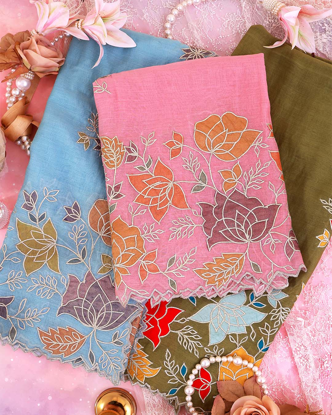Fine Chanderi Crush Gota Tissue Applique Emb Dupatta