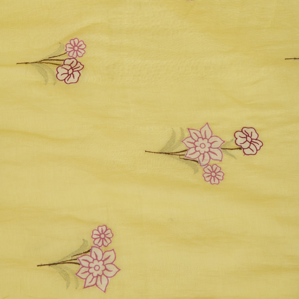 Yellow Fine Chanderi Thread Applique Jaal Embroidery Fabric