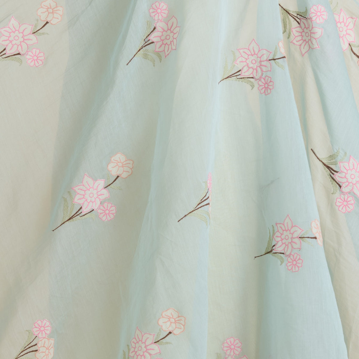 Powder Blue Fine Chanderi Thread Appliqué Work Buta Fabric