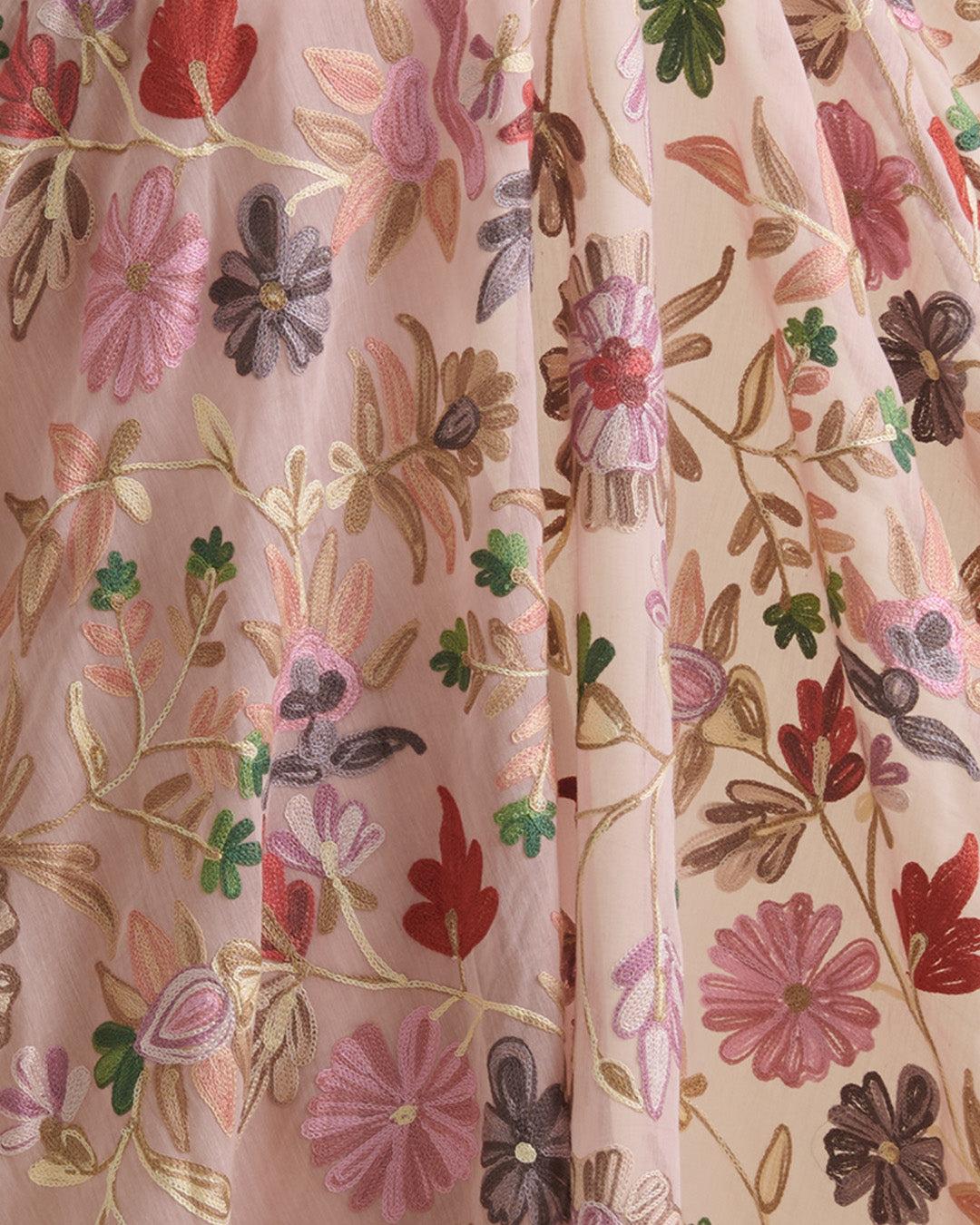 Peach Fine Chanderi Kashmiri Jaal Embroidery Fabric