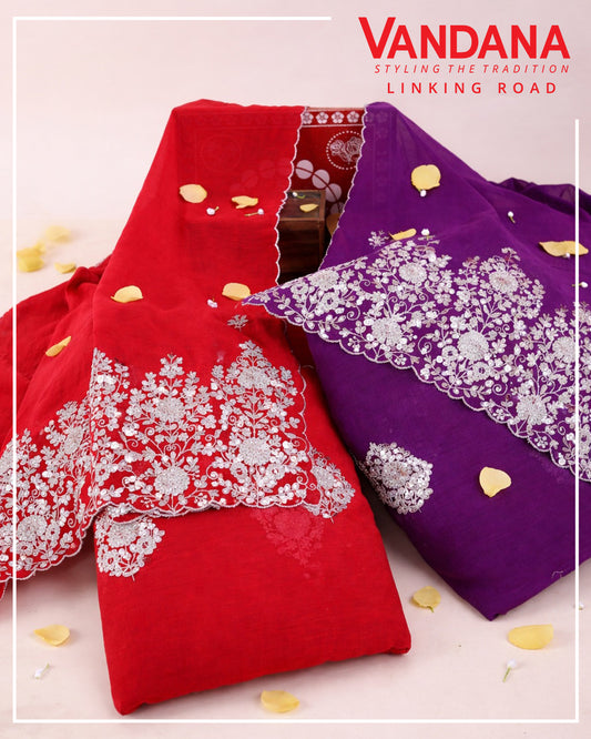 Fine Chanderi Dori Gota Buta Embroidery Fabric