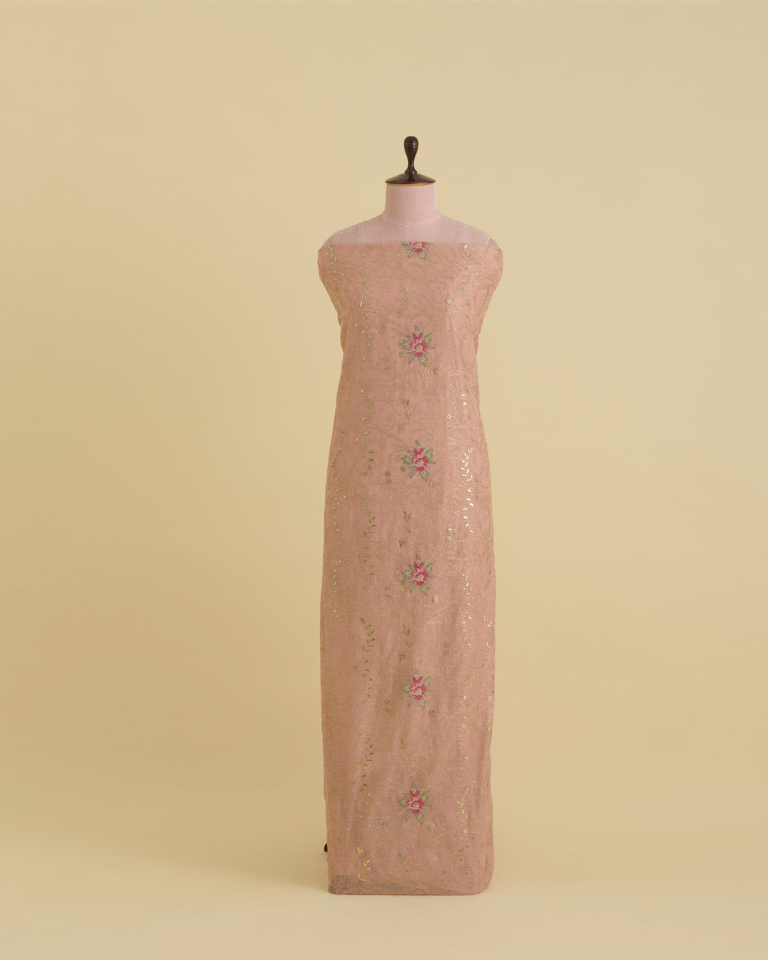 Peach Fine Chanderi Tarkashi Fabric with Cross Stitch Embroidery