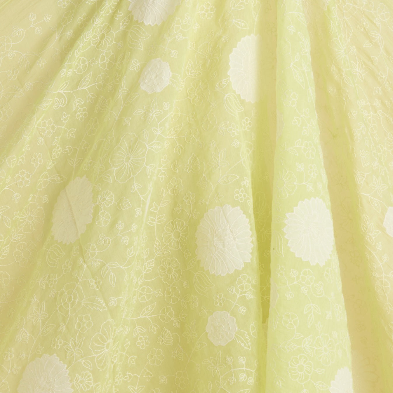 Pista Green Fine Chanderi Thread Applique Jaal Embroidery Fabric