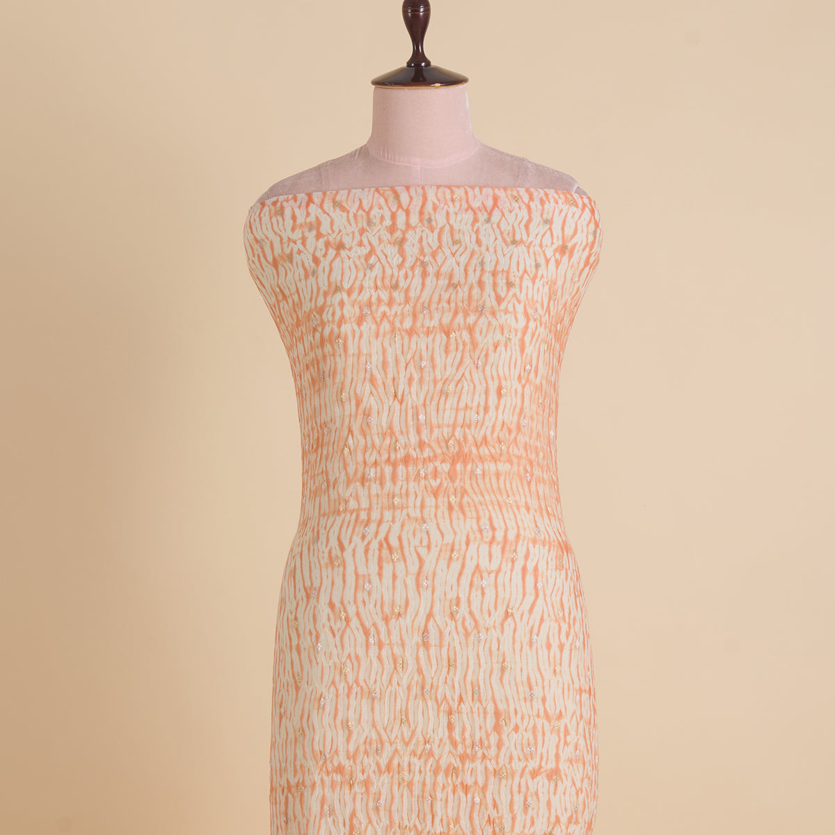 Peach Fine Chanderi Shibori Buti Fabric