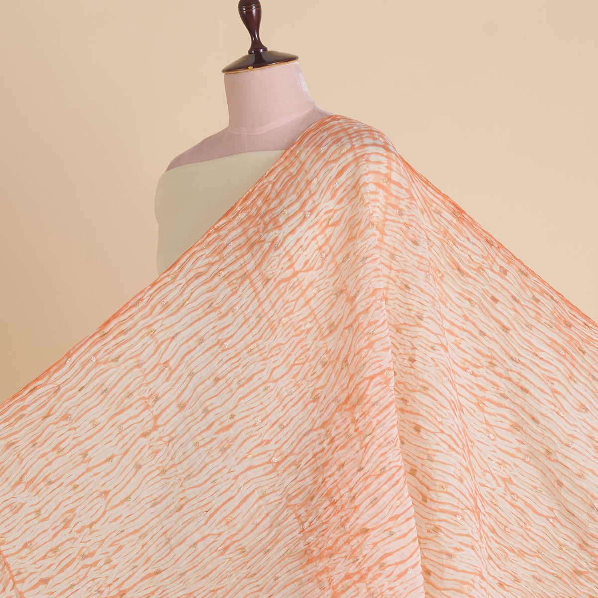 Peach Fine Chanderi Shibori Buti Fabric