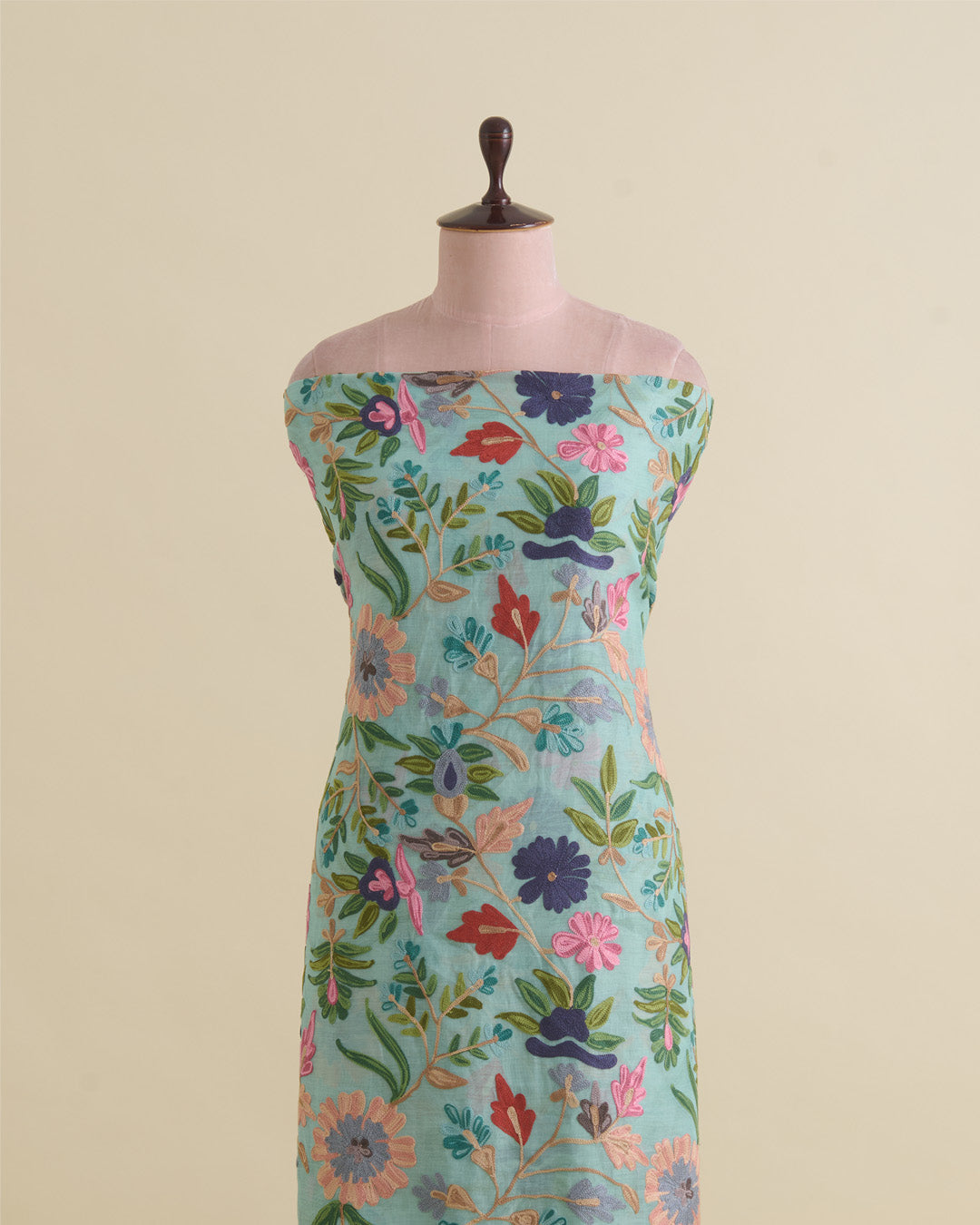 Sea Green Fine Chanderi Kashmiri Jaal Embroidery Fabric