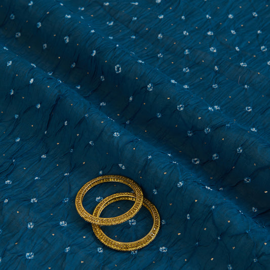 Teal Blue Chanderi Bandhej with Badla