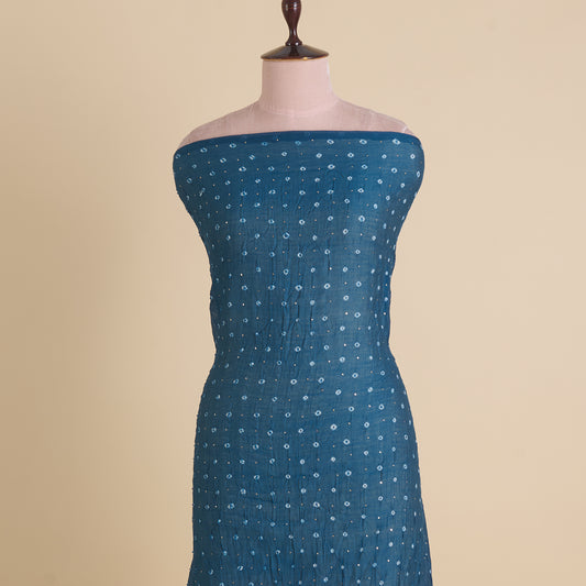 Teal Blue Chanderi Bandhej with Badla