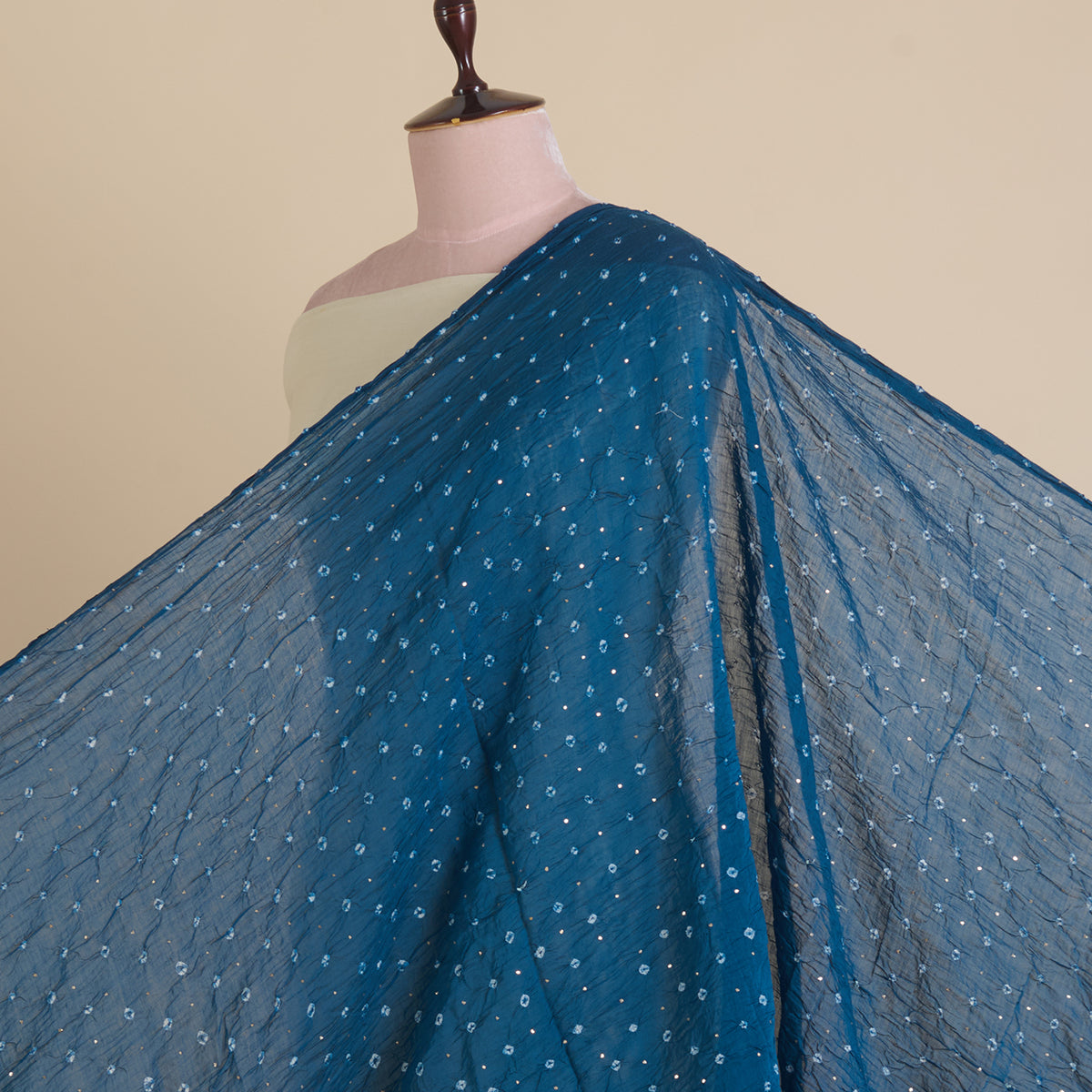 Teal Blue Chanderi Bandhej with Badla
