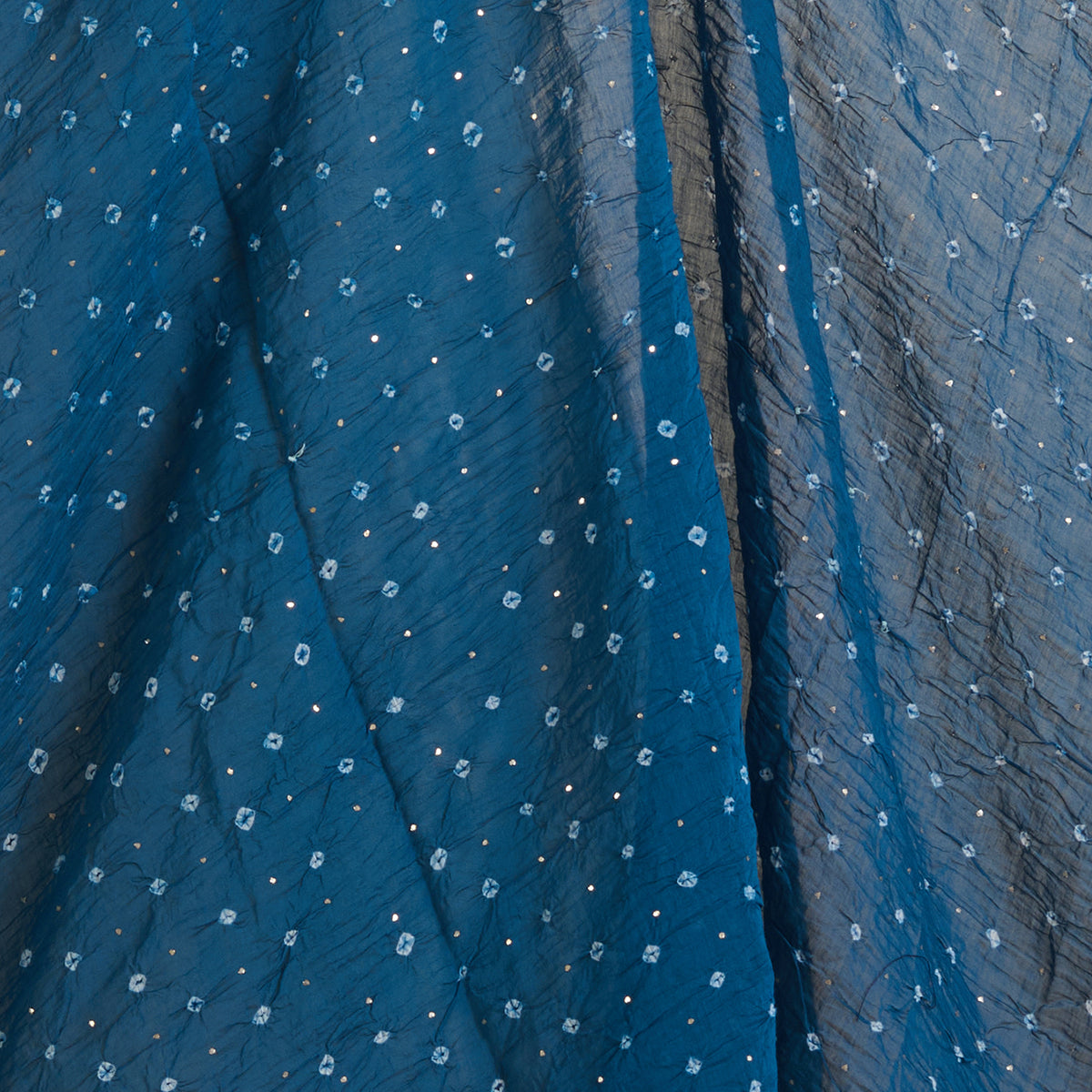 Teal Blue Chanderi Bandhej with Badla