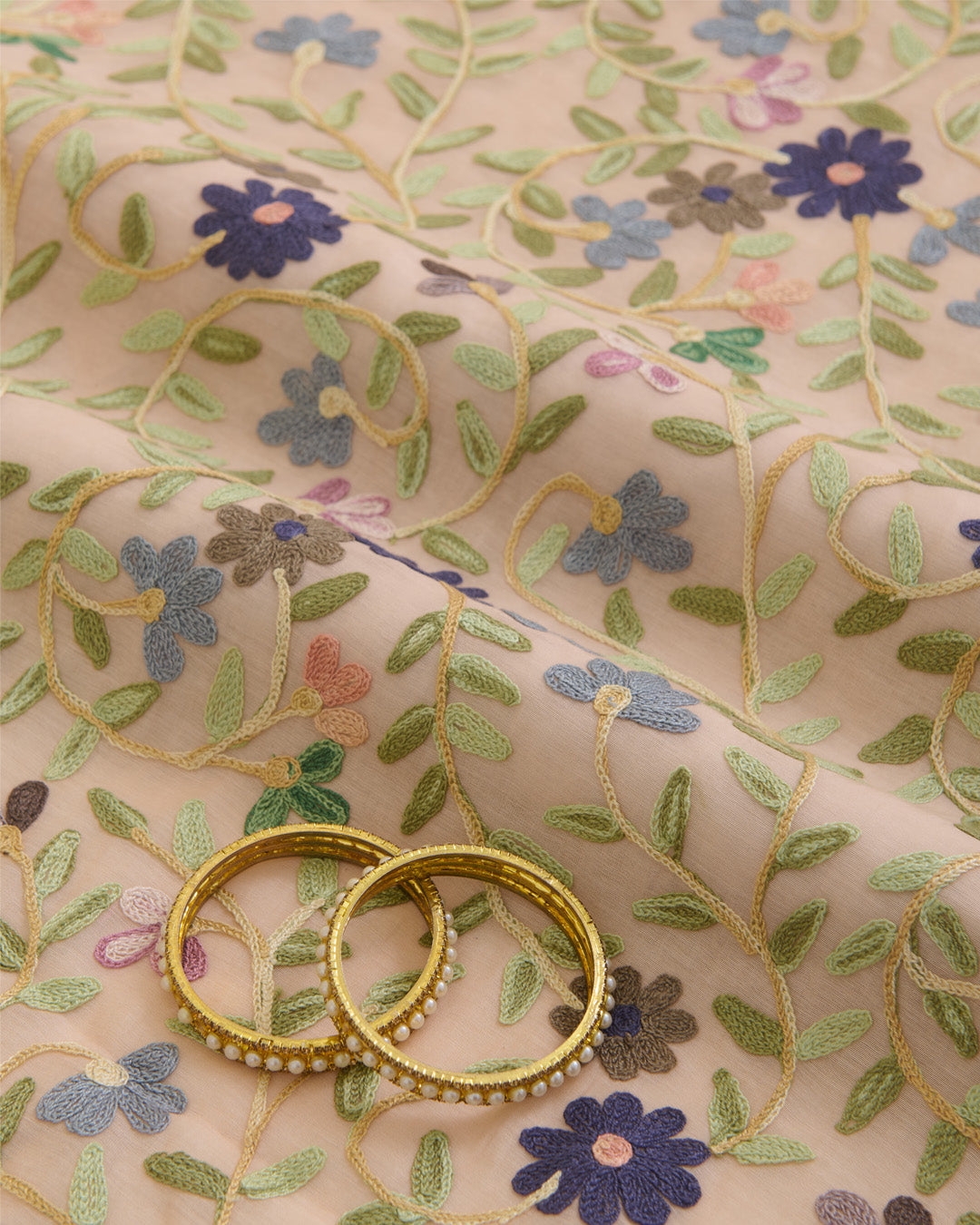 Dusty Pink Fine Chanderi Kashmiri Jaal Embroidered Fabric