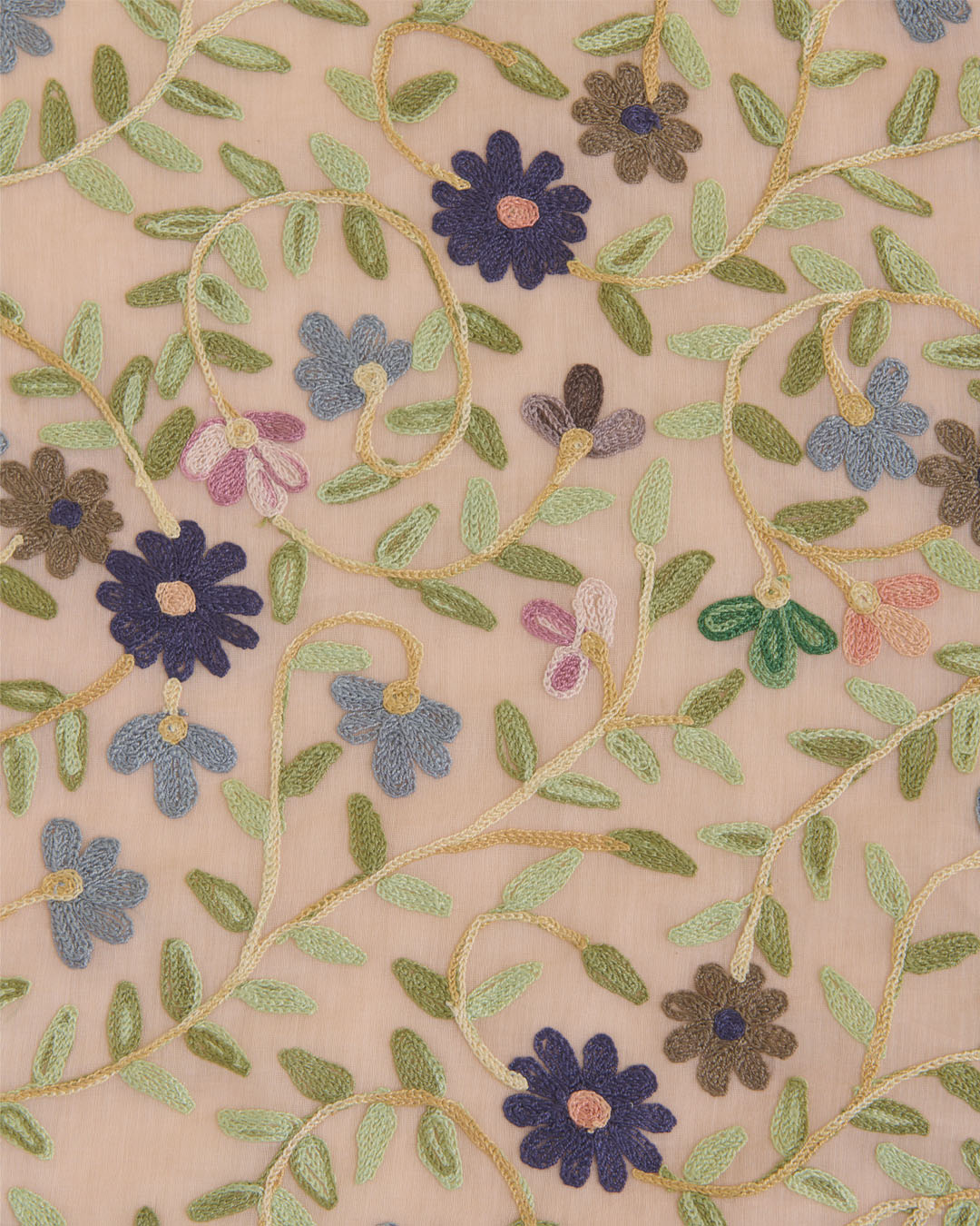 Dusty Pink Fine Chanderi Kashmiri Jaal Embroidered Fabric