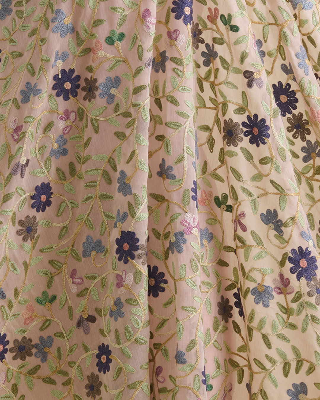 Dusty Pink Fine Chanderi Kashmiri Jaal Embroidered Fabric