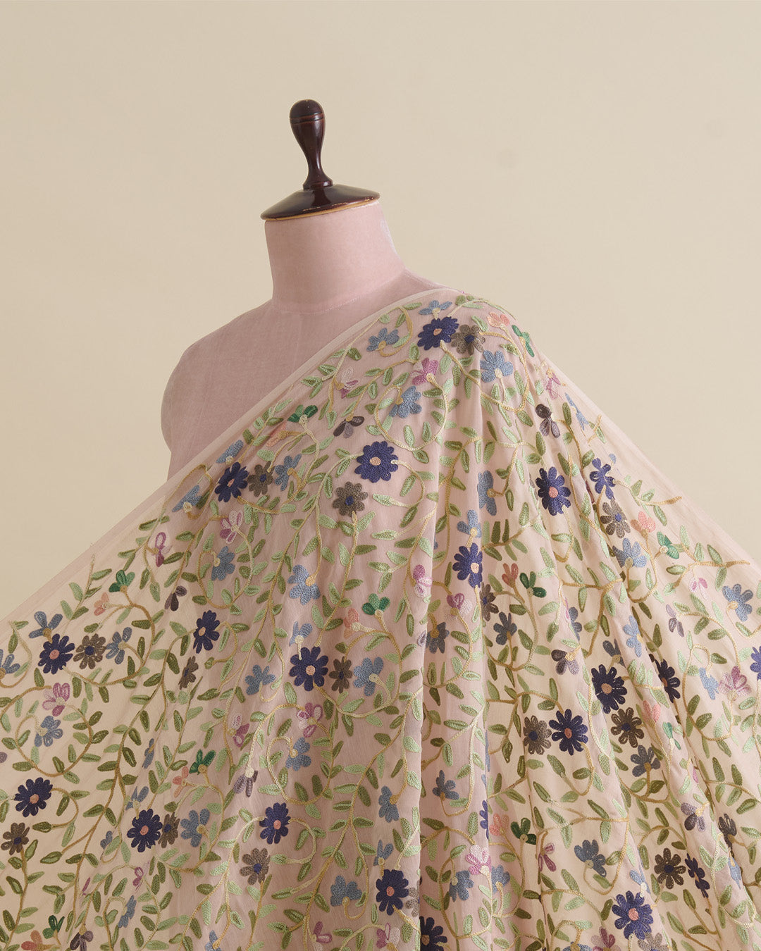 Dusty Pink Fine Chanderi Kashmiri Jaal Embroidered Fabric