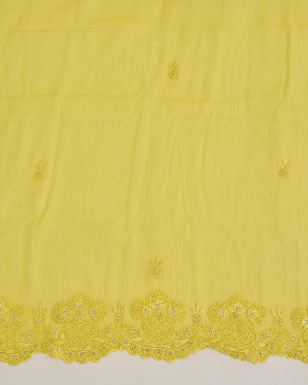 Yellow Fine Chanderi Dupatta with Resham Motif & 3D Applique Scallop Embroidery