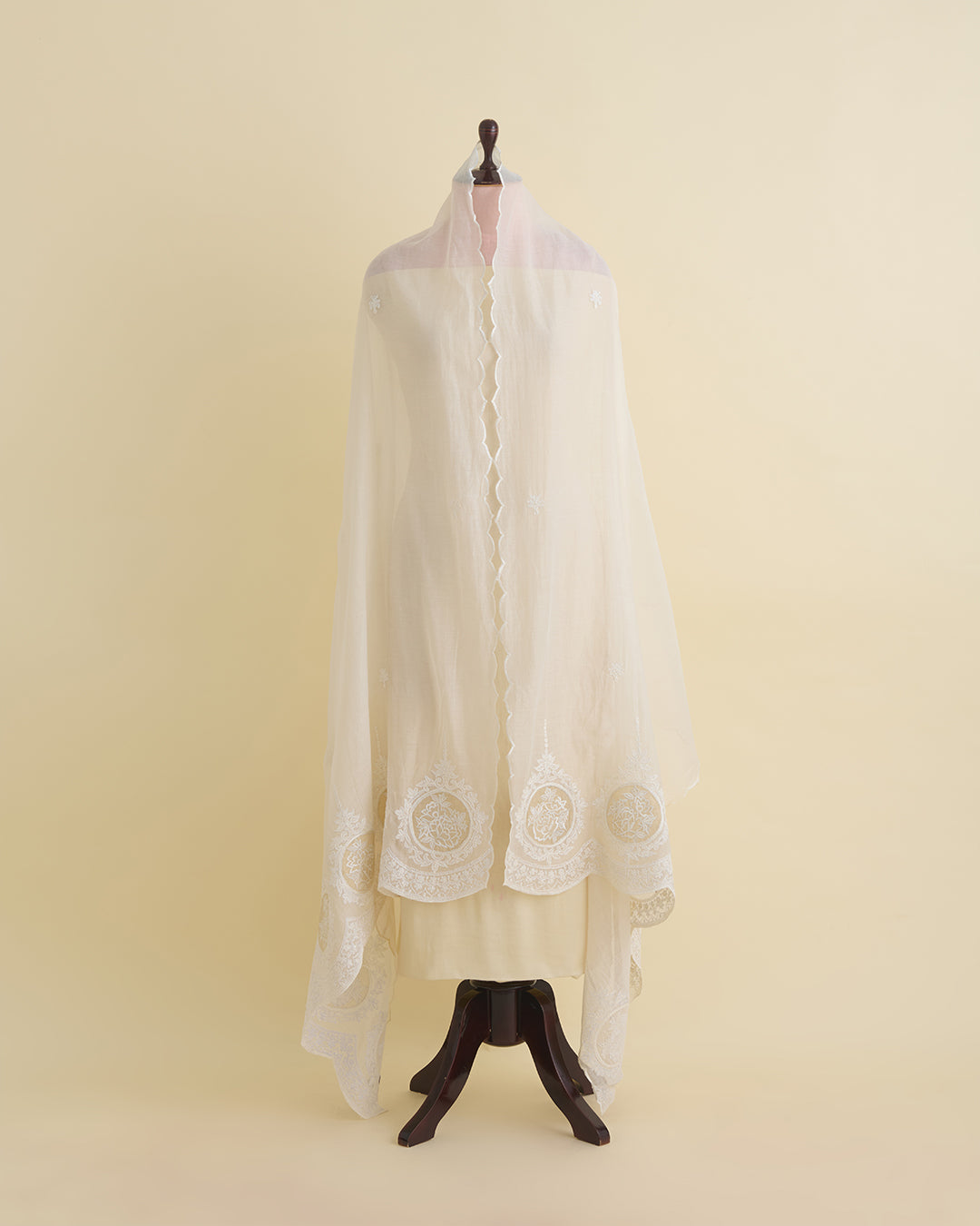 Kora Fine Chanderi Resham Motif Fabric with Applique Tissue Dupatta