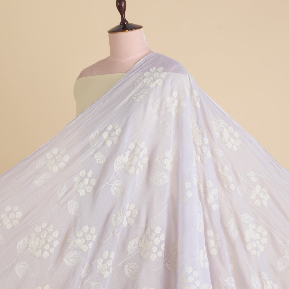 Lilac Fine Chanderi Thread Applique Work Buta Fabric