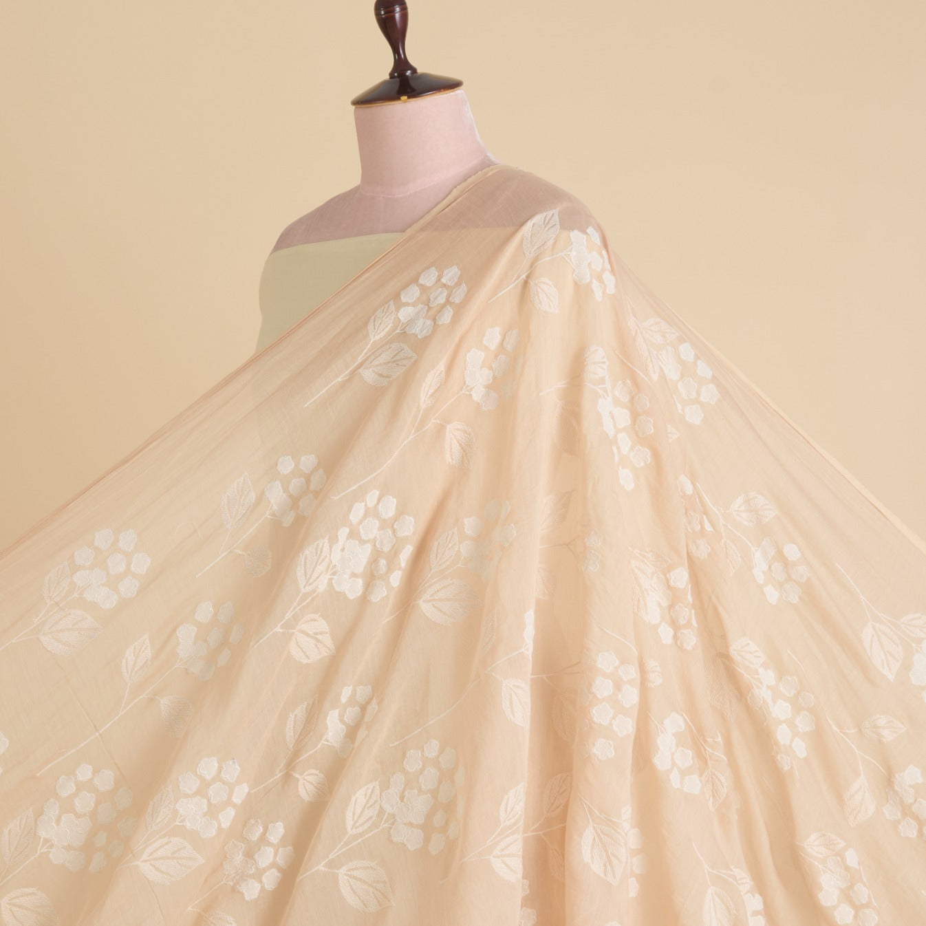 Light Peach Fine Chanderi Thread Applique Work Buta Fabric