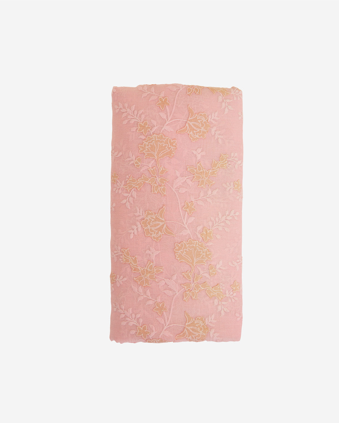 Peach Fine Chanderi Fabric with Applique Jaal Work