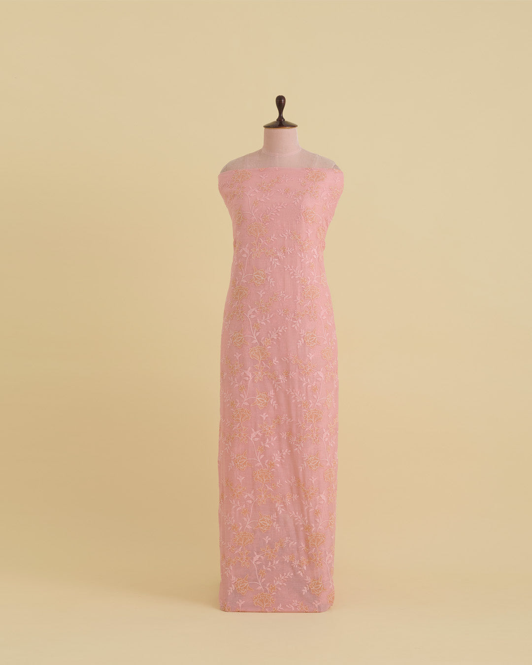 Peach Fine Chanderi Fabric with Applique Jaal Work