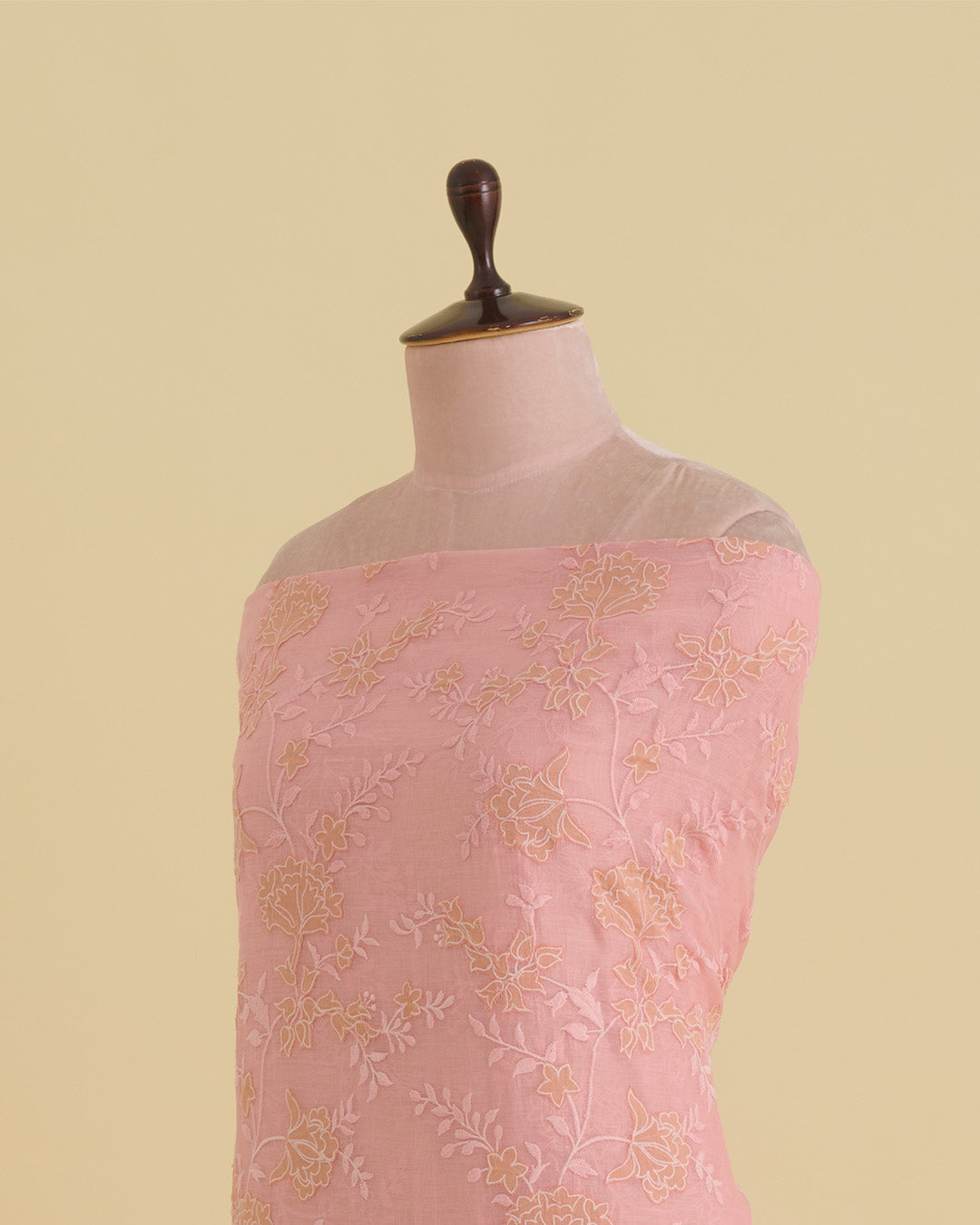 Peach Fine Chanderi Fabric with Applique Jaal Work