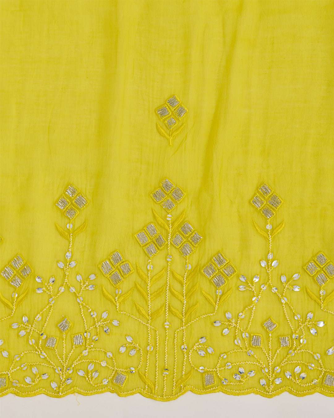 Lime Green Fine Chanderi Dupatta with Thread Sequins & Gota Embroidery