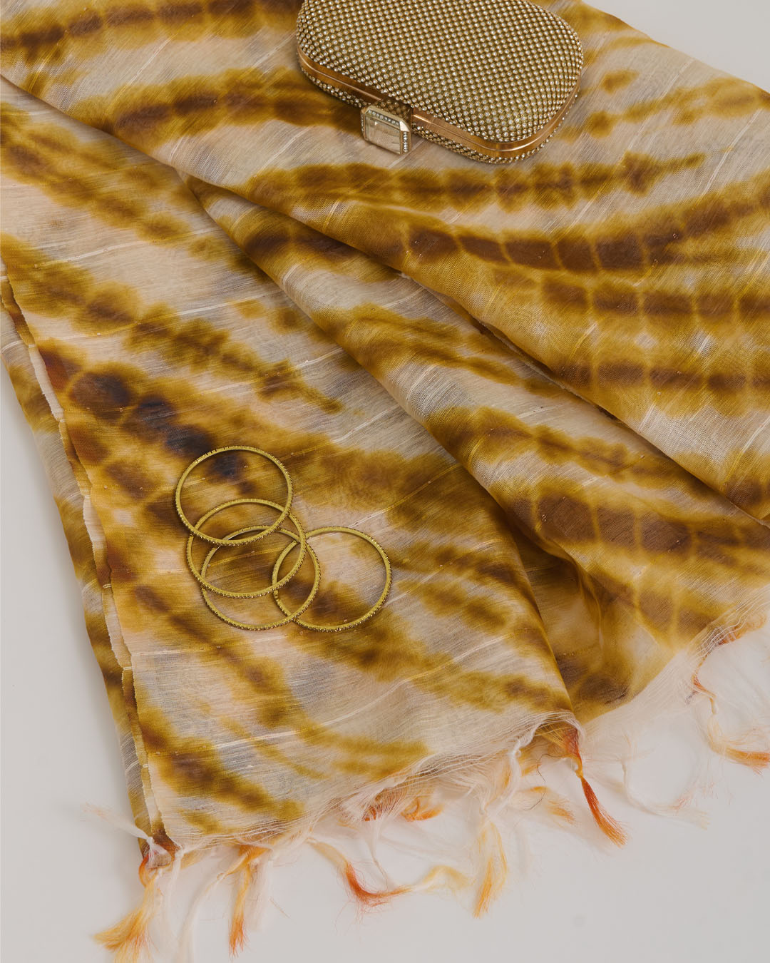 Mustard Fine Linen Silk Digital Printed Dupatta with Sequins