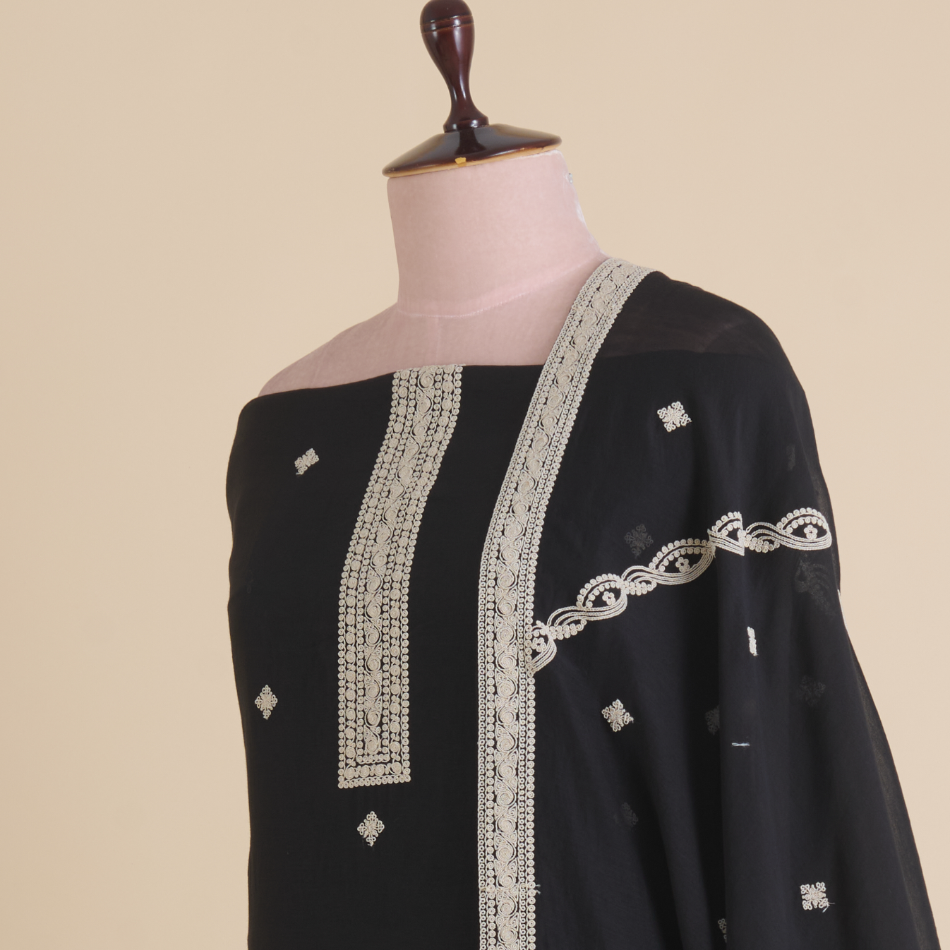Black Fine Chanderi Resham Dori Embroidered Suit with Dupatta