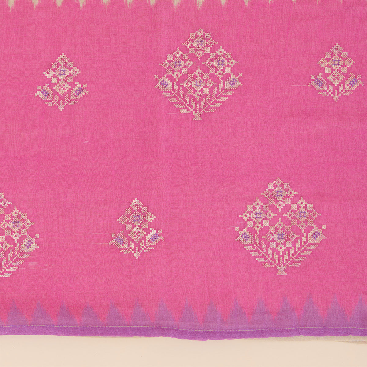 Beige Pink Fine Chanderi Cross Stitch Embroidered Buti Kurta