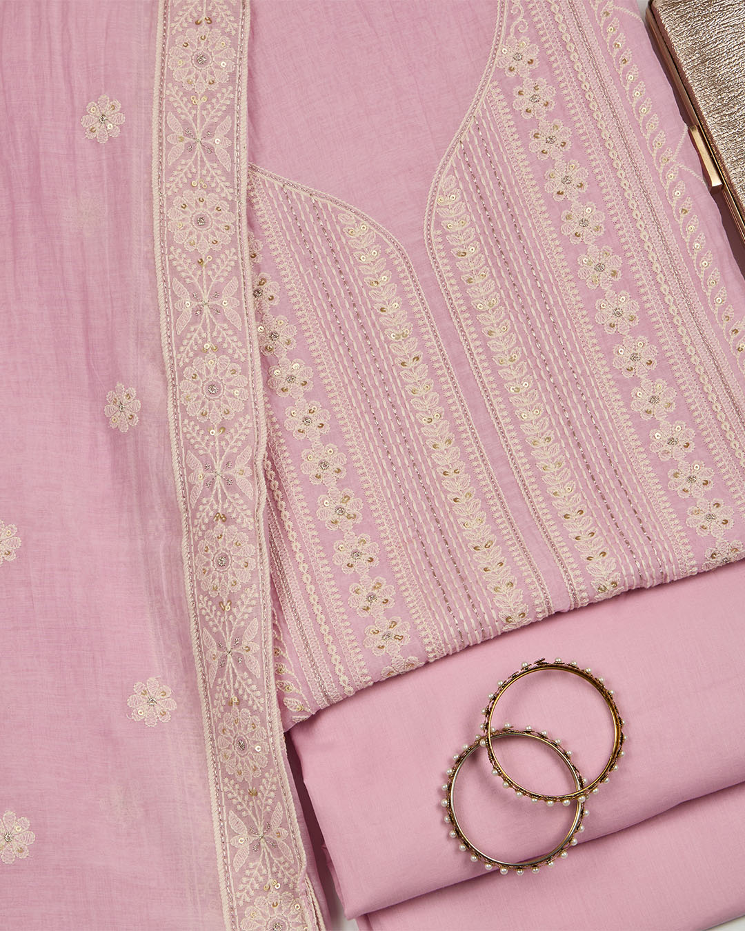 Baby Pink Fine Chanderi Embroidered Suit with Dupatta