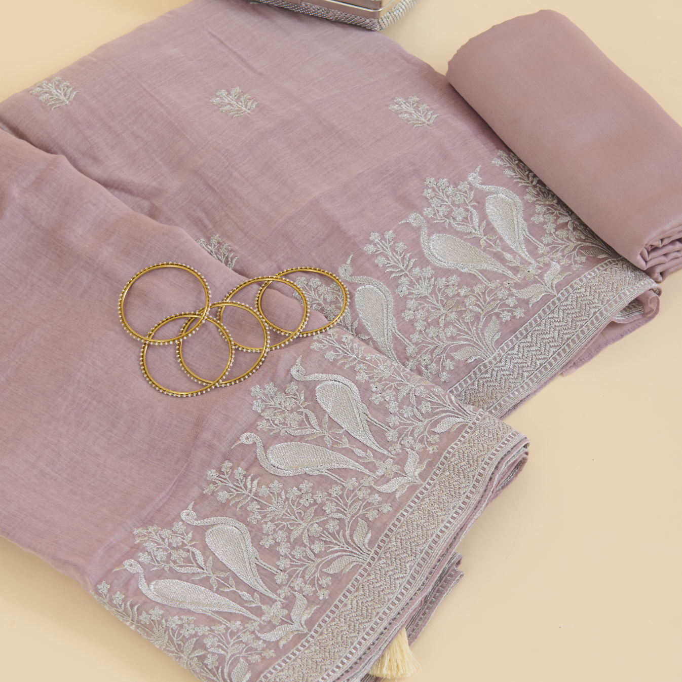 Dusty Mauve Fine Chanderi Zari Embroidered Kurta Set