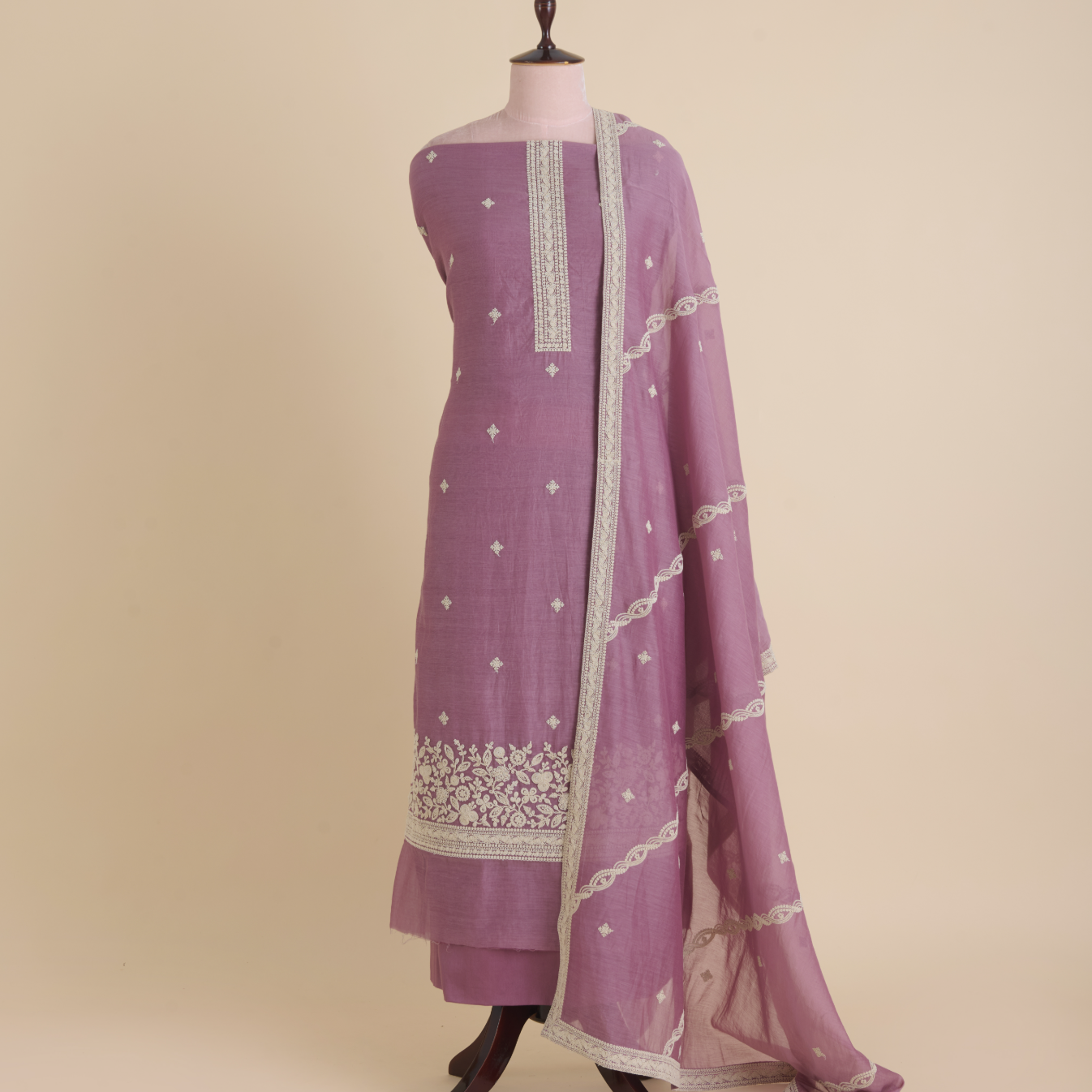 Dusty Mauve Fine Chanderi Resham Dori Embroidered Suit