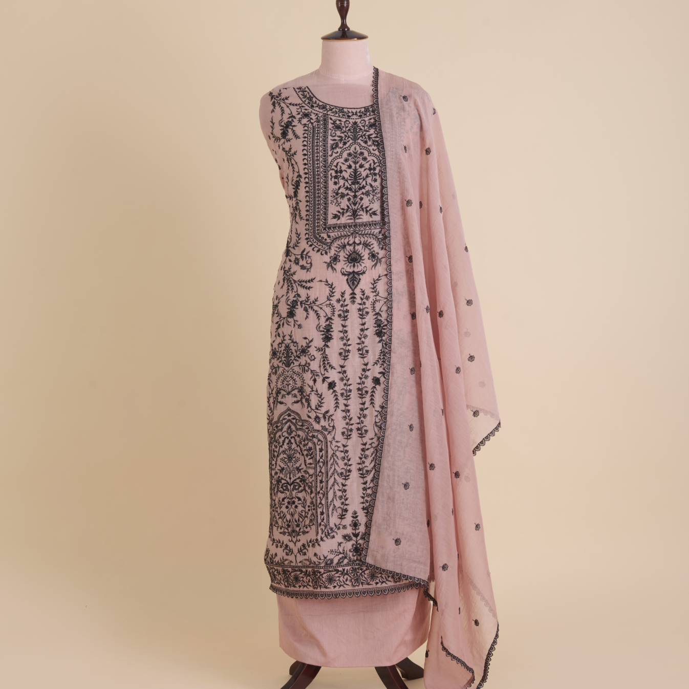 Dusty Peach Fine Chanderi Resham & Sequin Embroidered Suit