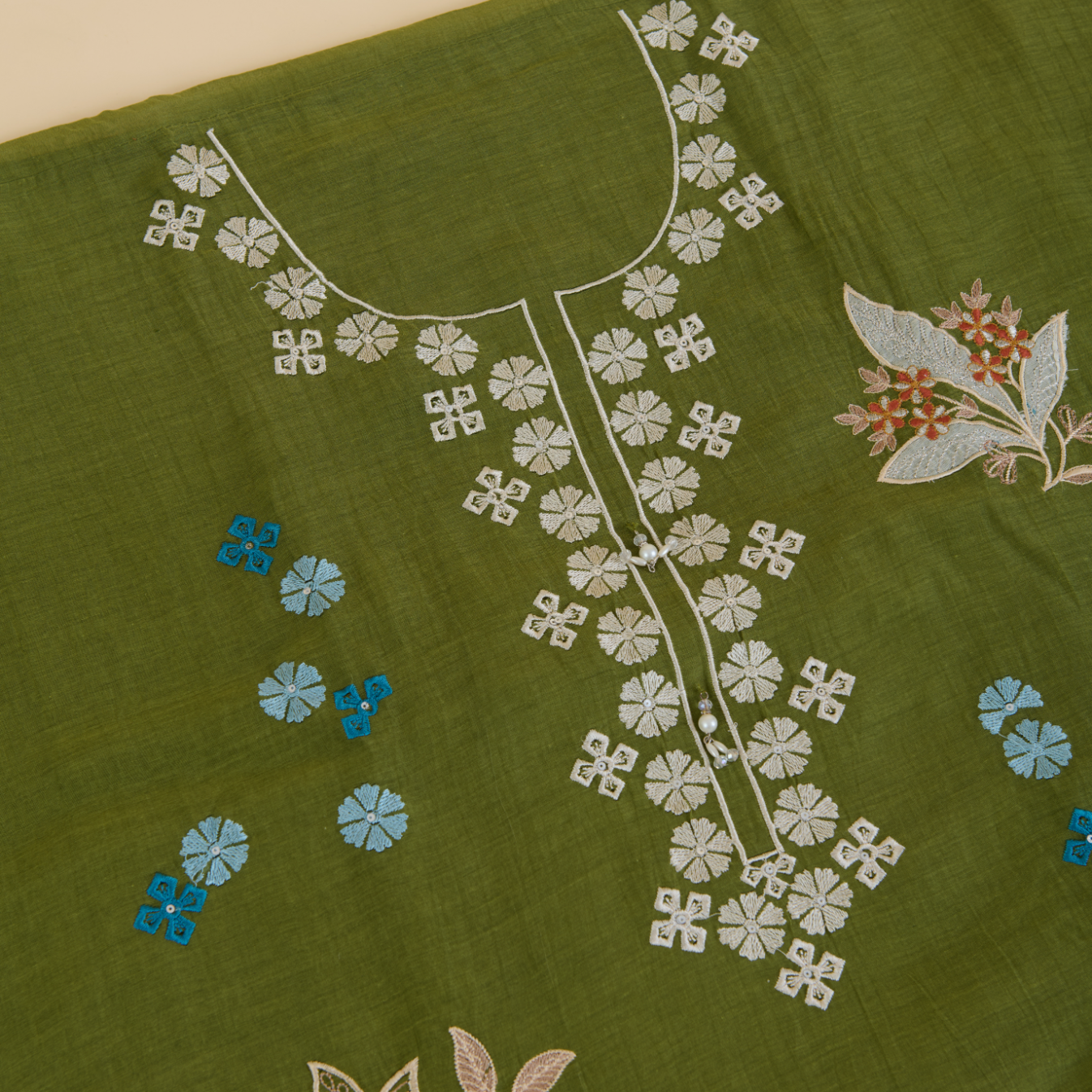 Forest Green Fine Chanderi Thread Embroidered Suit